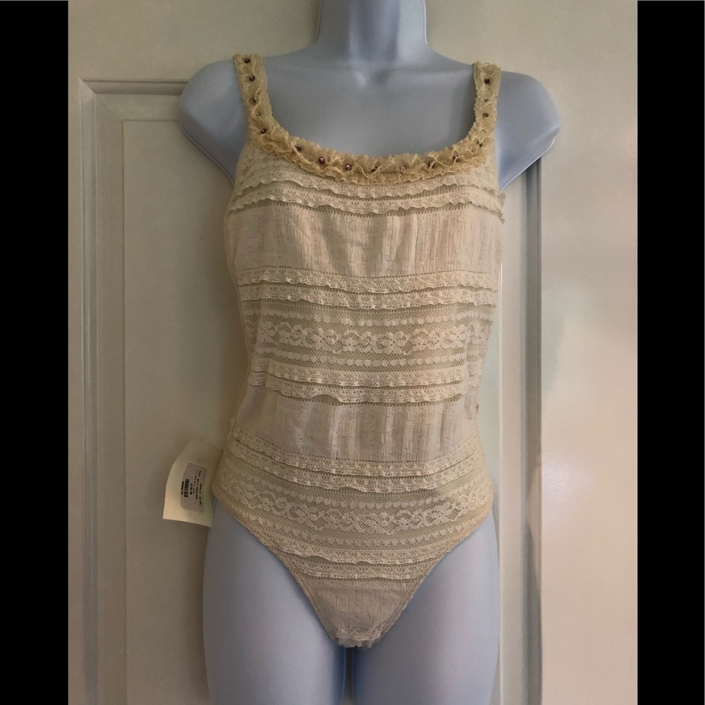Cream lace one piece bathing suit